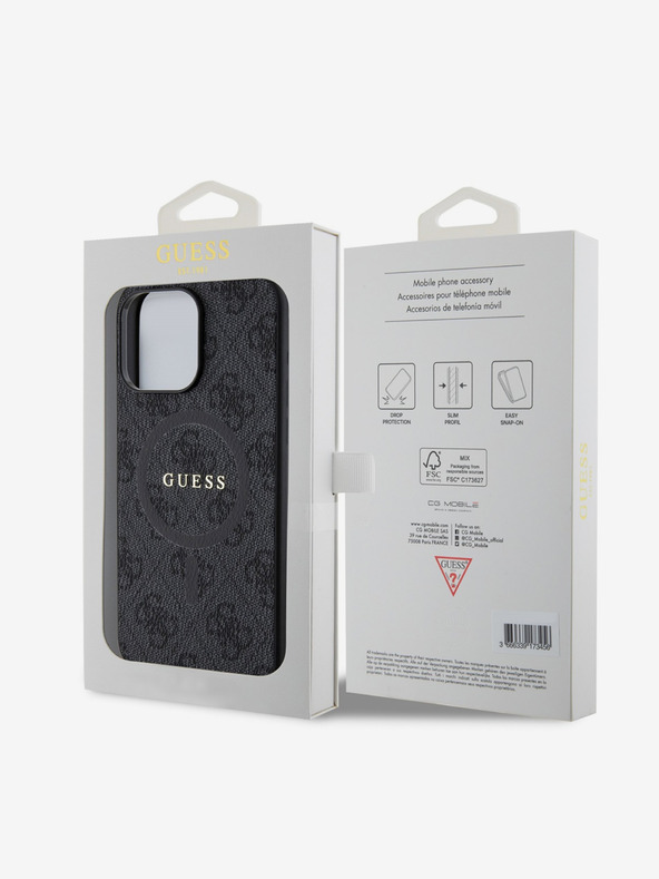 Guess Guess PU кожа 4G Цветен пръстен MagSafe заден капак за iPhone 15 Pro Max черен