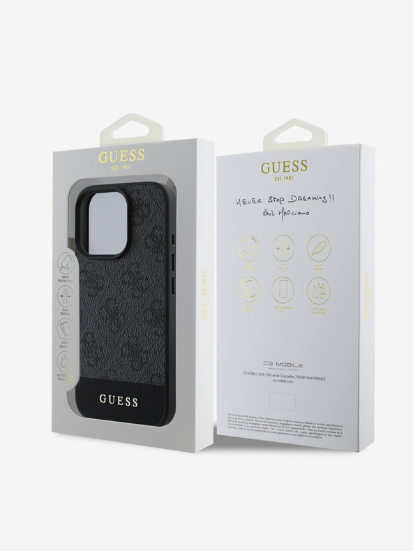 Guess Guess PU 4G Заден капак с ивици за iPhone 16 Pro Max Grey