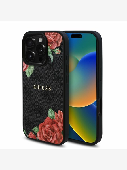 Guess Guess PU Leather 4G Roses MagSafe заден капак за iPhone 16 Pro Max Black
