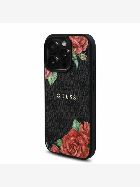 Guess Guess PU Leather 4G Roses MagSafe заден капак за iPhone 16 Pro Max Black