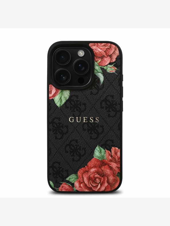 Guess Guess PU Leather 4G Roses MagSafe заден капак за iPhone 16 Pro Max Black