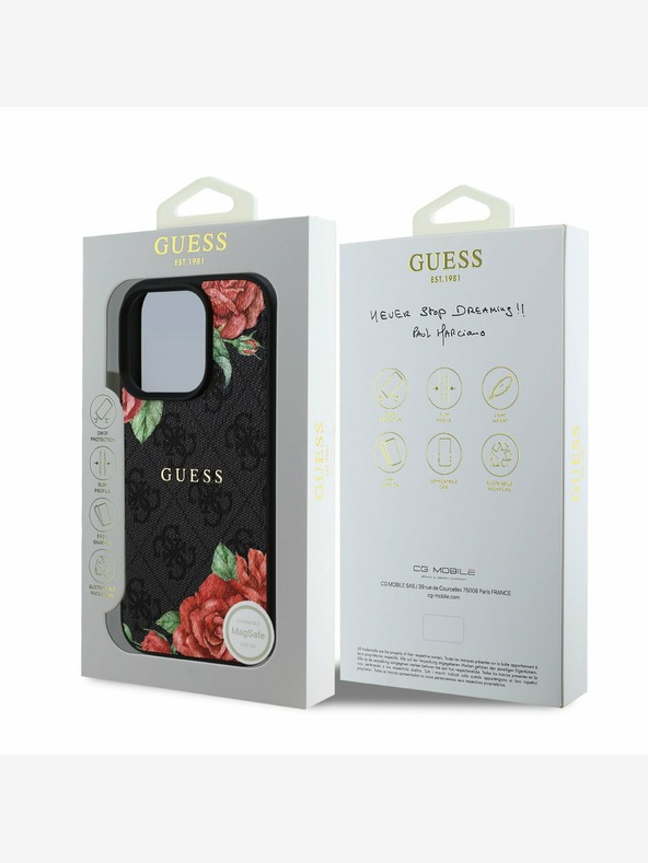 Guess Guess PU Leather 4G Roses MagSafe заден капак за iPhone 16 Pro Max Black
