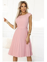 numoco Класическа рокля с колан и къс ръкав - прахово розово