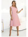 numoco Класическа рокля с колан и къс ръкав - прахово розово