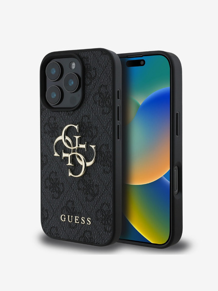 Guess Guess PU 4G метално лого заден капак за iPhone 16 Pro сив