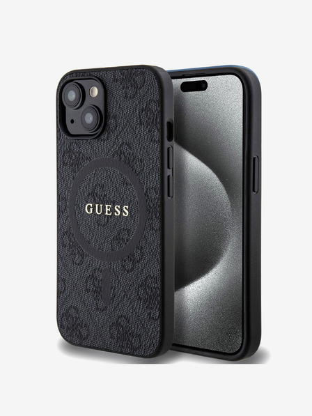 Guess Guess PU Leather 4G Colored Ring MagSafe заден капак за iPhone 15 Black
