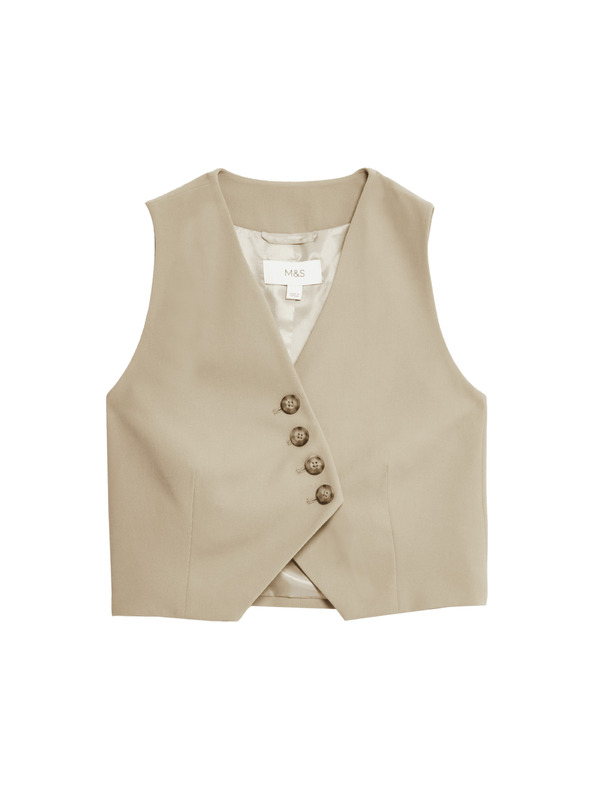 Marks & Spencer Асиметрична жилетка, тясна кройка Marks & Spencer бежово