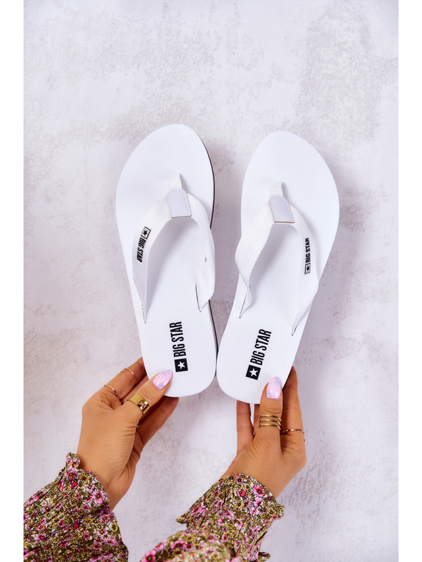 BIG STAR SHOES Дамски джапанки на клин Big Star бели