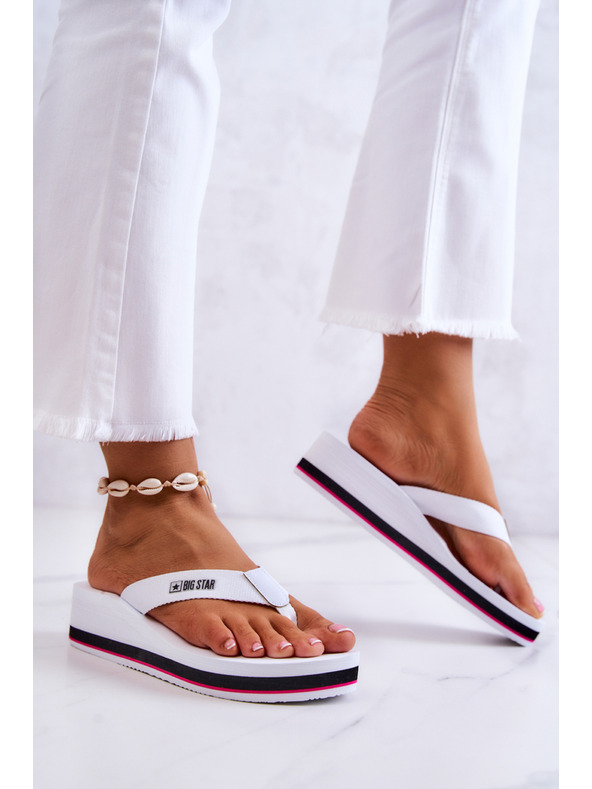 BIG STAR SHOES Дамски джапанки на клин Big Star бели