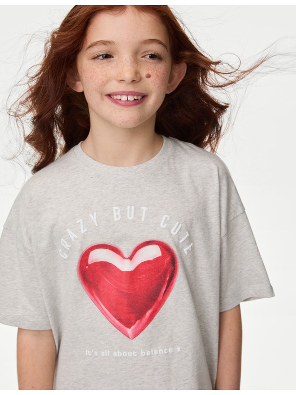 Marks & Spencer Пижама от чист памук с щампа на сърце (3-16 години) Marks & Spencer сива