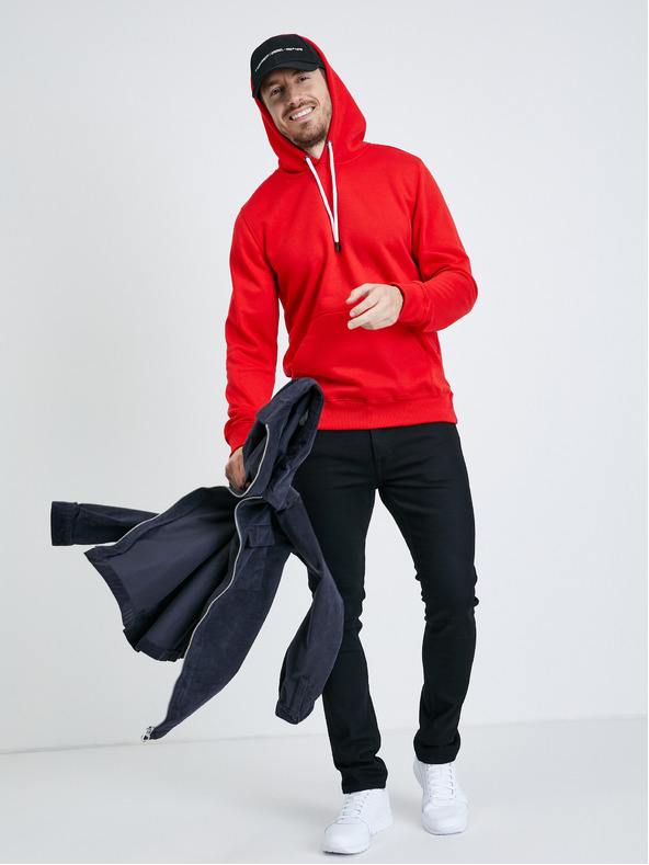 Ombre Clothing Червен мъжки базов суитшърт с качулка Ombre Clothing