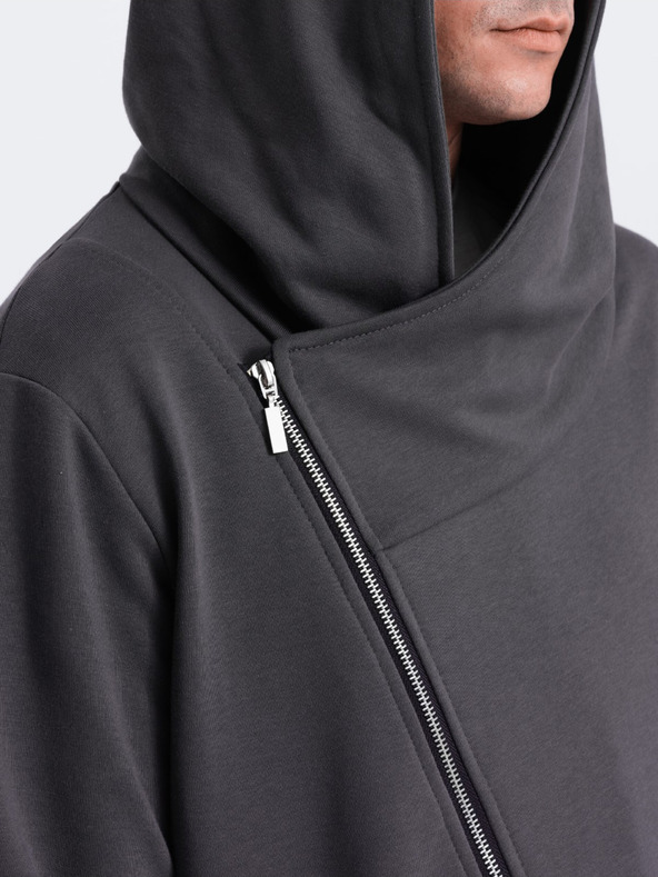 Ombre Clothing Тъмно сив мъжки суитчър с асиметрично закопчаване Ombre Clothing