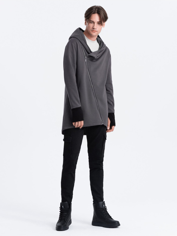 Ombre Clothing Тъмно сив мъжки суитчър с асиметрично закопчаване Ombre Clothing