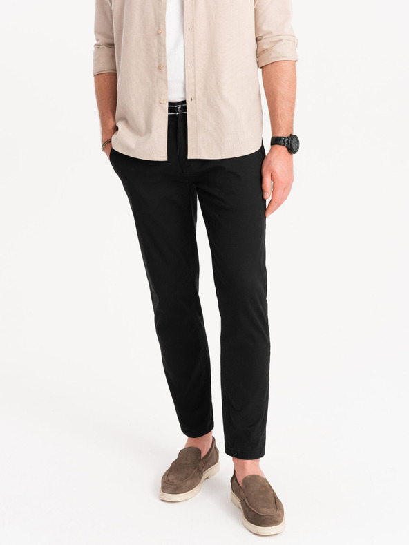 Ombre Clothing Черен мъжки панталон чино с декоративен колан Ombre Clothing