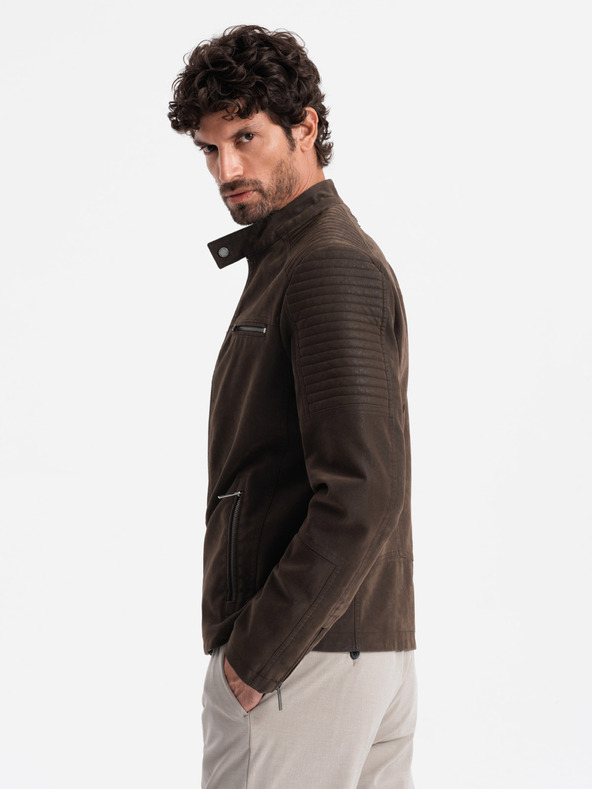 Ombre Clothing Мъжко ретро байкърско яке със стояща яка Ombre Clothing V1 OM-JAFL-0197