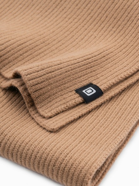 Ombre Clothing Мъжки едноцветен плетен шал с ребра светлокафяв Ombre Clothing
