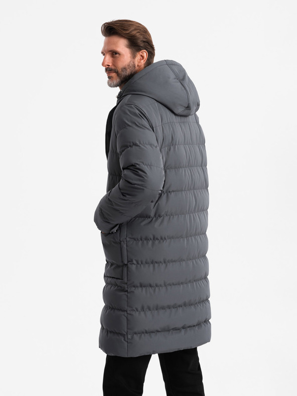 Ombre Clothing Мъжко дълго ватирано яке с ревери и подплата графит Ombre Clothing