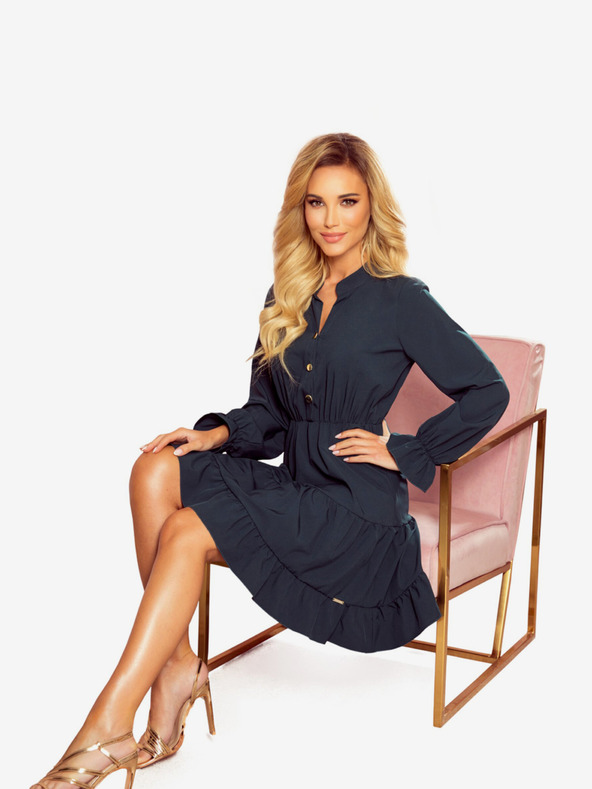 numoco Зелена рокля с волани и златни копчета Numoco