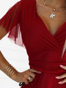 numoco Дълга рокля с деколте и къси ръкави - бордо Numoco NASTIA