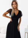 numoco Дълга рокля с деколте и къс ръкав - черна Numoco NASTIA