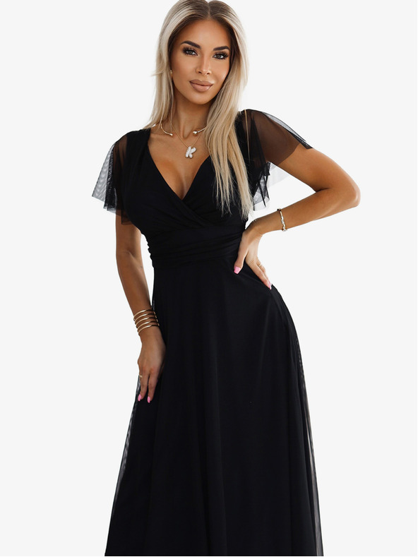 numoco Дълга рокля с деколте и къс ръкав - черна Numoco NASTIA