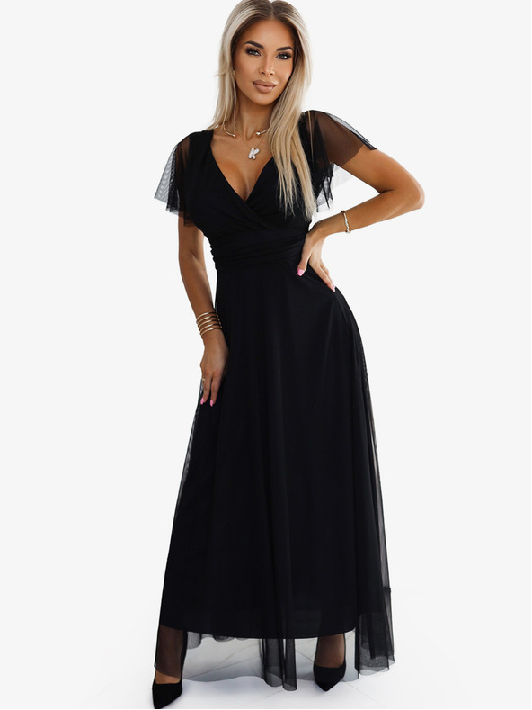 numoco Дълга рокля с деколте и къс ръкав - черна Numoco NASTIA