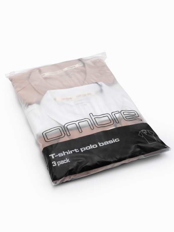 Ombre Clothing Мъжко памучно поло BASIC - бяло/бяло/светлокафяво V6 OM-POBS-0133 Ombre Clothing
