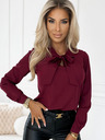 numoco Виненочервена блуза с дълъг ръкав и връзка отпред Numoco