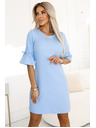 numoco Светлосиня дамска рокля с трапец и връзки на ръкавите Numoco
