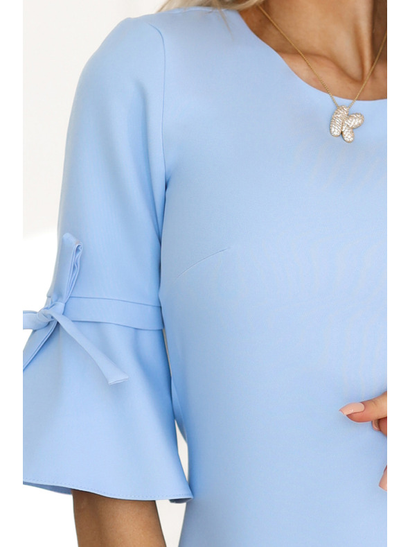 numoco Светлосиня дамска рокля с трапец и връзки на ръкавите Numoco