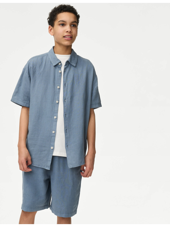 Marks & Spencer Ризa с висок дял лен синя Marks & Spencer