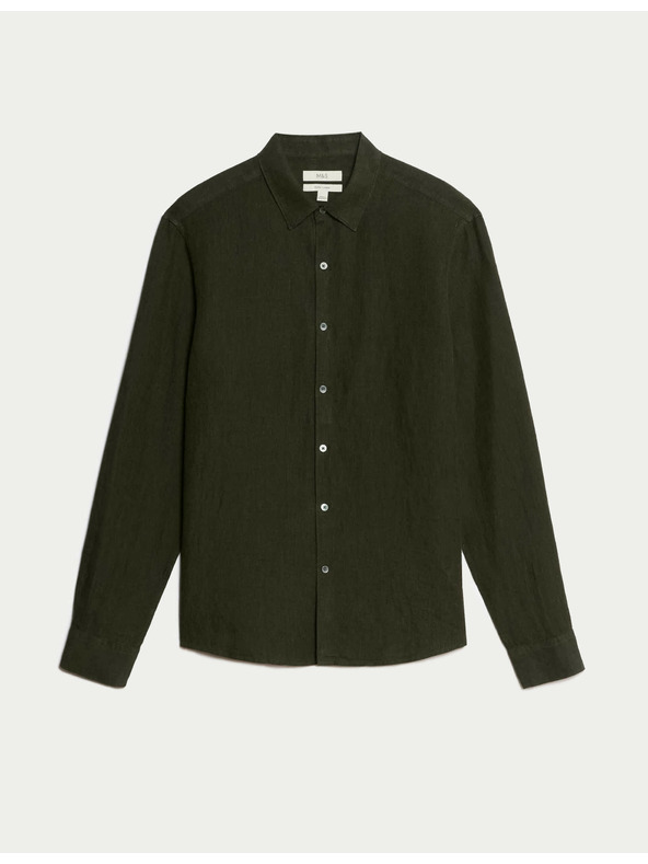 Marks & Spencer Риза от чист лен Marks & Spencer зелена
