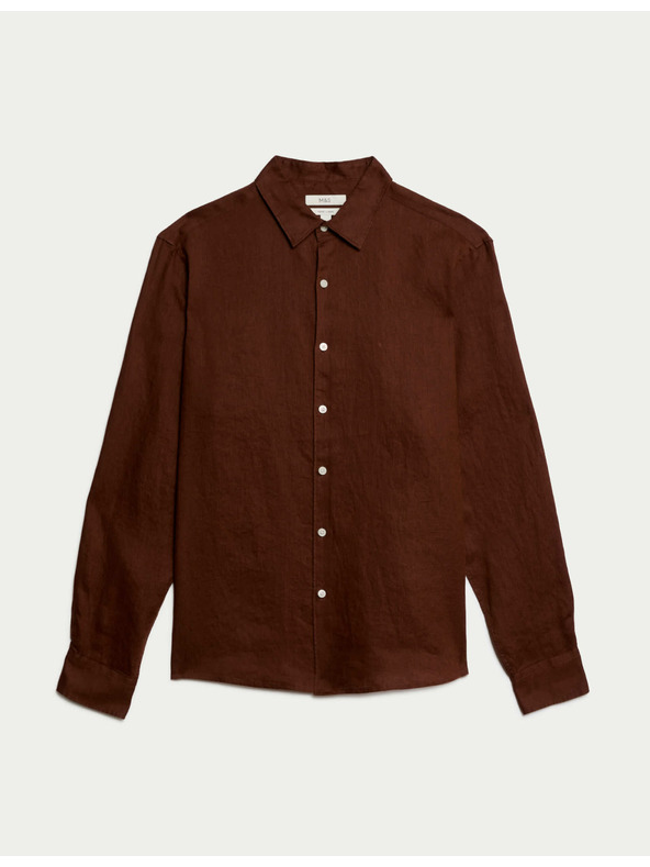Marks & Spencer Риза от чист лен Marks & Spencer кафява