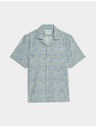 Marks & Spencer Риза от смес лен с къс ръкав и геометричен принт Marks & Spencer синя