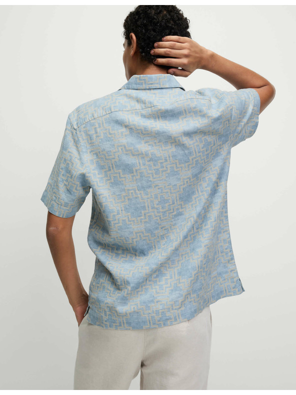 Marks & Spencer Риза от смес лен с къс ръкав и геометричен принт Marks & Spencer синя