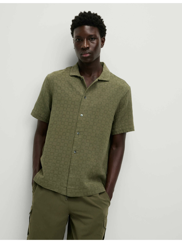 Marks & Spencer Текстурирана риза от чист памук с незакопчаваща технология Marks & Spencer зелена