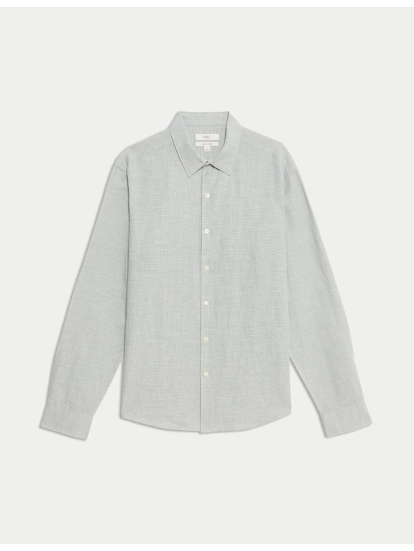 Marks & Spencer Риза с пепит десен от смес лен и памук Marks & Spencer зелена