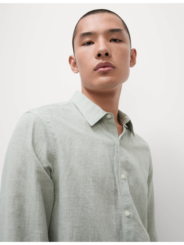 Marks & Spencer Риза с пепит десен от смес лен и памук Marks & Spencer зелена