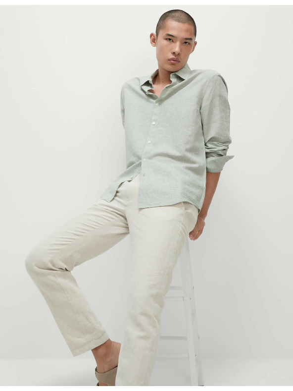 Marks & Spencer Риза с пепит десен от смес лен и памук Marks & Spencer зелена