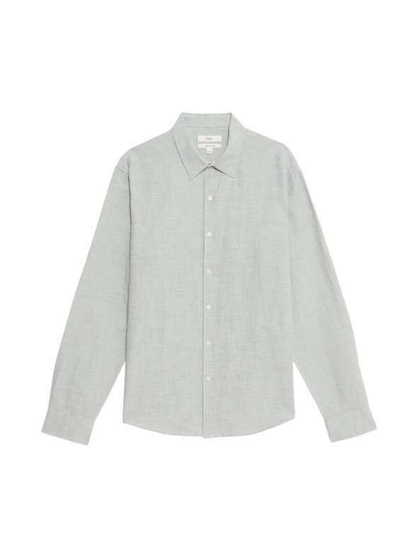 Marks & Spencer Риза с пепит десен от смес лен и памук Marks & Spencer зелена