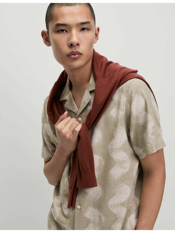 Marks & Spencer Риза с кубински яка с принт вълни и висок дял лен Marks & Spencer кремава