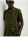 Marks & Spencer Риза с кубински яка с принт вълни и висок дял лен Marks & Spencer зелена