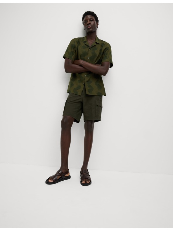 Marks & Spencer Риза с кубински яка с принт вълни и висок дял лен Marks & Spencer зелена