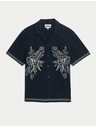 Marks & Spencer Бродирана риза с къс ръкав от смес лен и памук Marks & Spencer тъмносиня