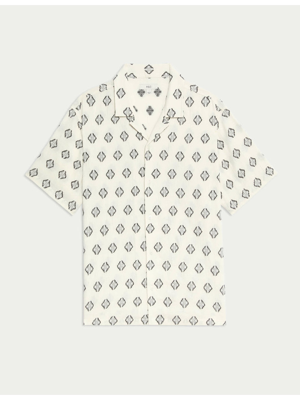 Marks & Spencer Риза от чист памук с геометричен принт Marks & Spencer кремава