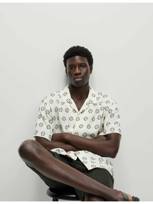 Marks & Spencer Риза от чист памук с геометричен принт Marks & Spencer кремава