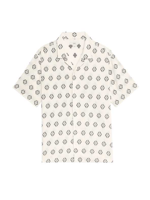 Marks & Spencer Риза от чист памук с геометричен принт Marks & Spencer кремава