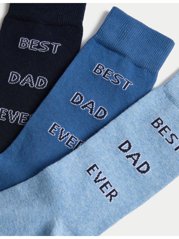 Marks & Spencer Чорапи с надпис "Best Dad Ever" и висок дял памук, 3 чифта Marks & Spencer сини