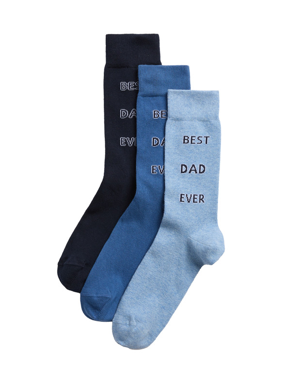 Marks & Spencer Чорапи с надпис "Best Dad Ever" и висок дял памук, 3 чифта Marks & Spencer сини