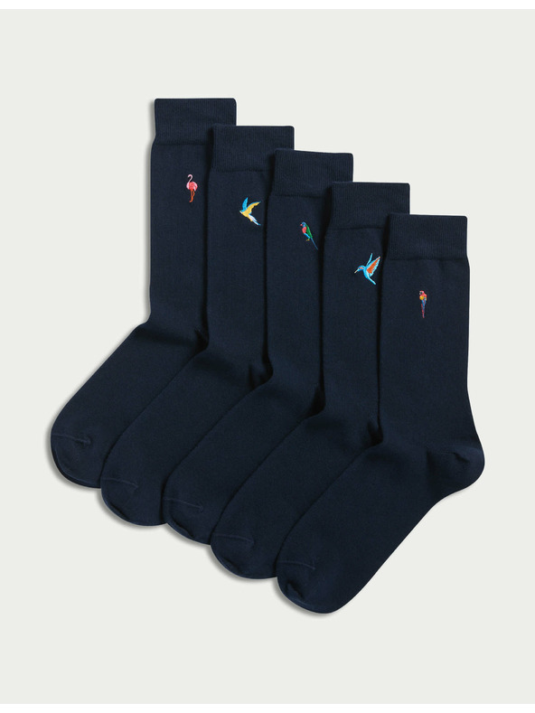 Marks & Spencer Чорапи Cool & Fresh™ с птичи мотив, с висок дял памук, 5 чифта в опаковка Marks & Spencer тъмносини